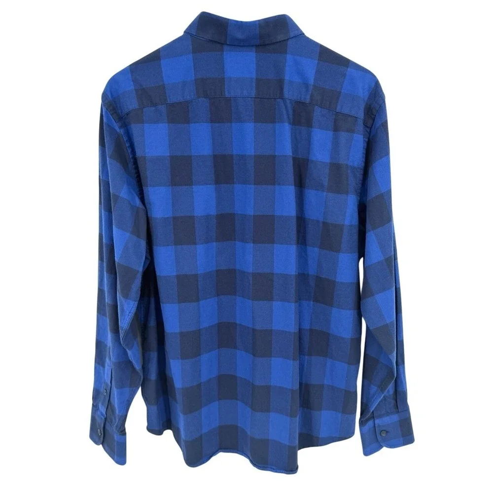 UNTUCKit Mens Large Buffalo Plaid Flannel Button Down Shirt Long Sleeve Blue - Picture 3 of 7